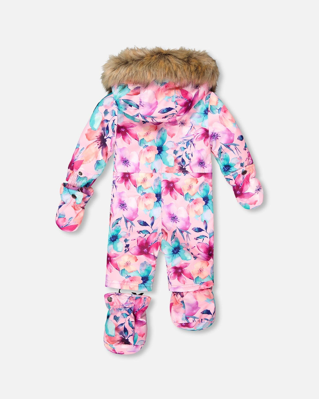 One-Piece Baby Play Snowsuit Designed For Car Seat Pink Watercolor Flower Print-3