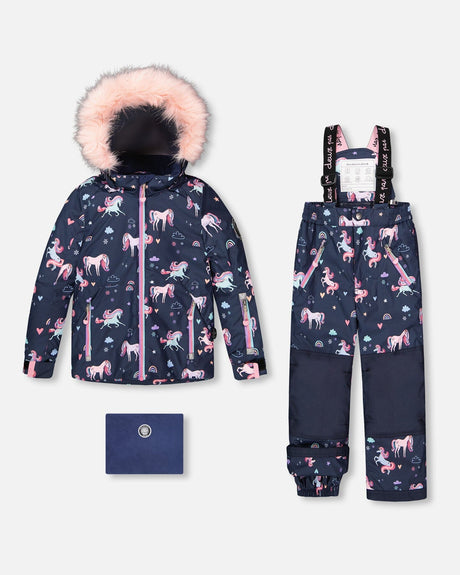 Two-Piece Play Snowsuit Navy Unicorn Print-0