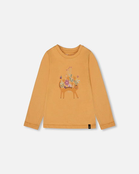 Organic Cotton T-Shirt Golden Yellow With Cat-0