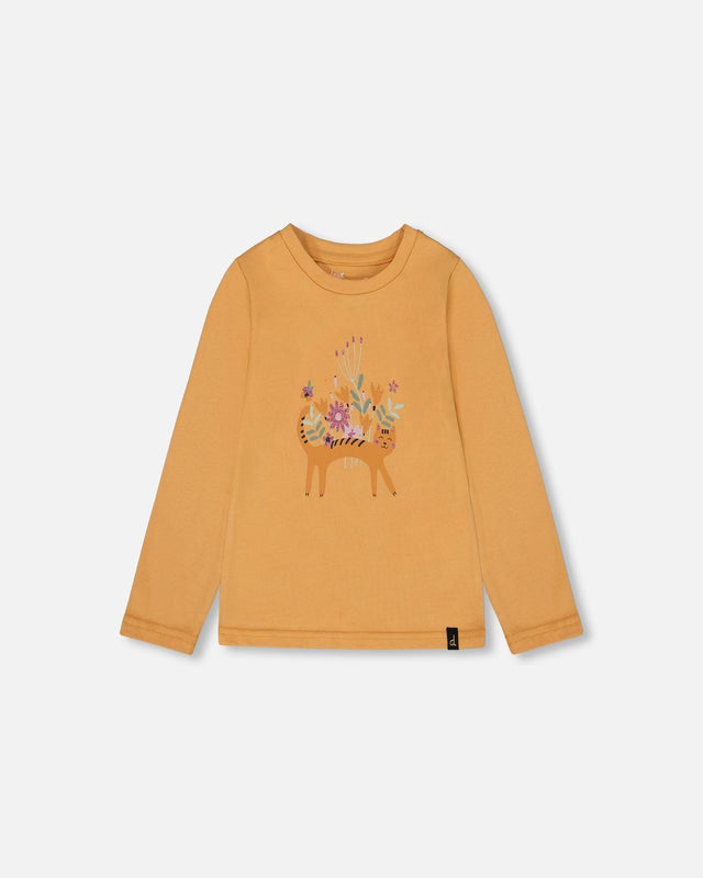 Organic Cotton T-Shirt Golden Yellow With Cat-0