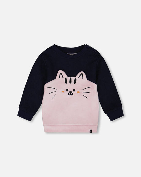 Long Bi-Material Top Dark Blue With Cat-0