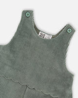 Stretch Velour Faux-Layered Overalls Jade Green-4