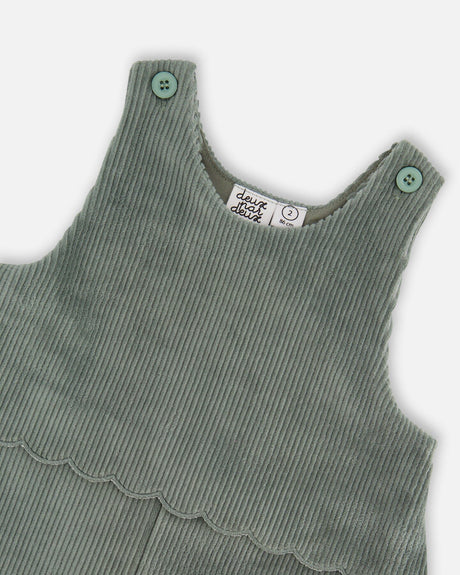 Stretch Velour Faux-Layered Overalls Jade Green-4