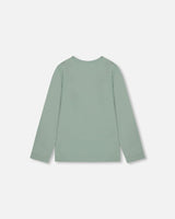 Organic Cotton Jersey Top Jade Green With Owl-1