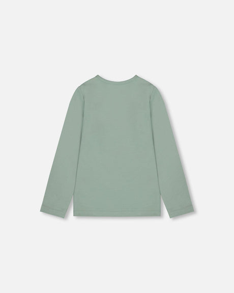 Organic Cotton Jersey Top Jade Green With Owl-1