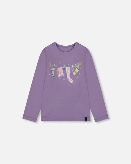 Organic Cotton Jersey Top Purple Gray With Owl-0