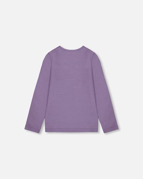 Organic Cotton Jersey Top Purple Gray With Owl-2