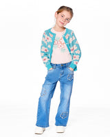 Wide Leg Stretch Light Blue Denim Jeans With Flower Stitching-2