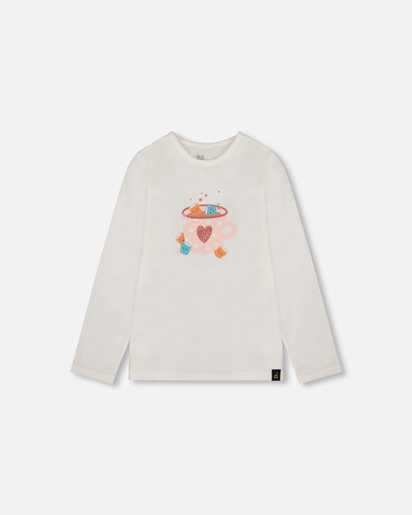 Organic Cotton Long Sleeve T-Shirt Off-White With Hot Chocolate-0