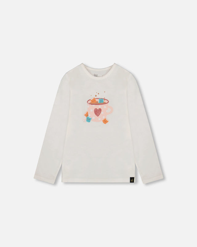 Organic Cotton Long Sleeve T-Shirt Off-White With Hot Chocolate-0