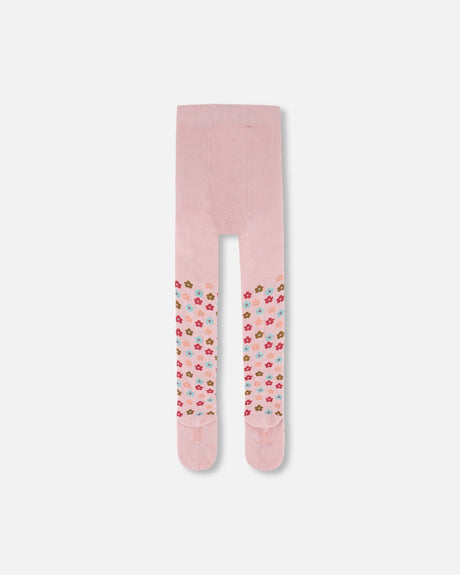 Knit Tights Light Pink With Flowers-2