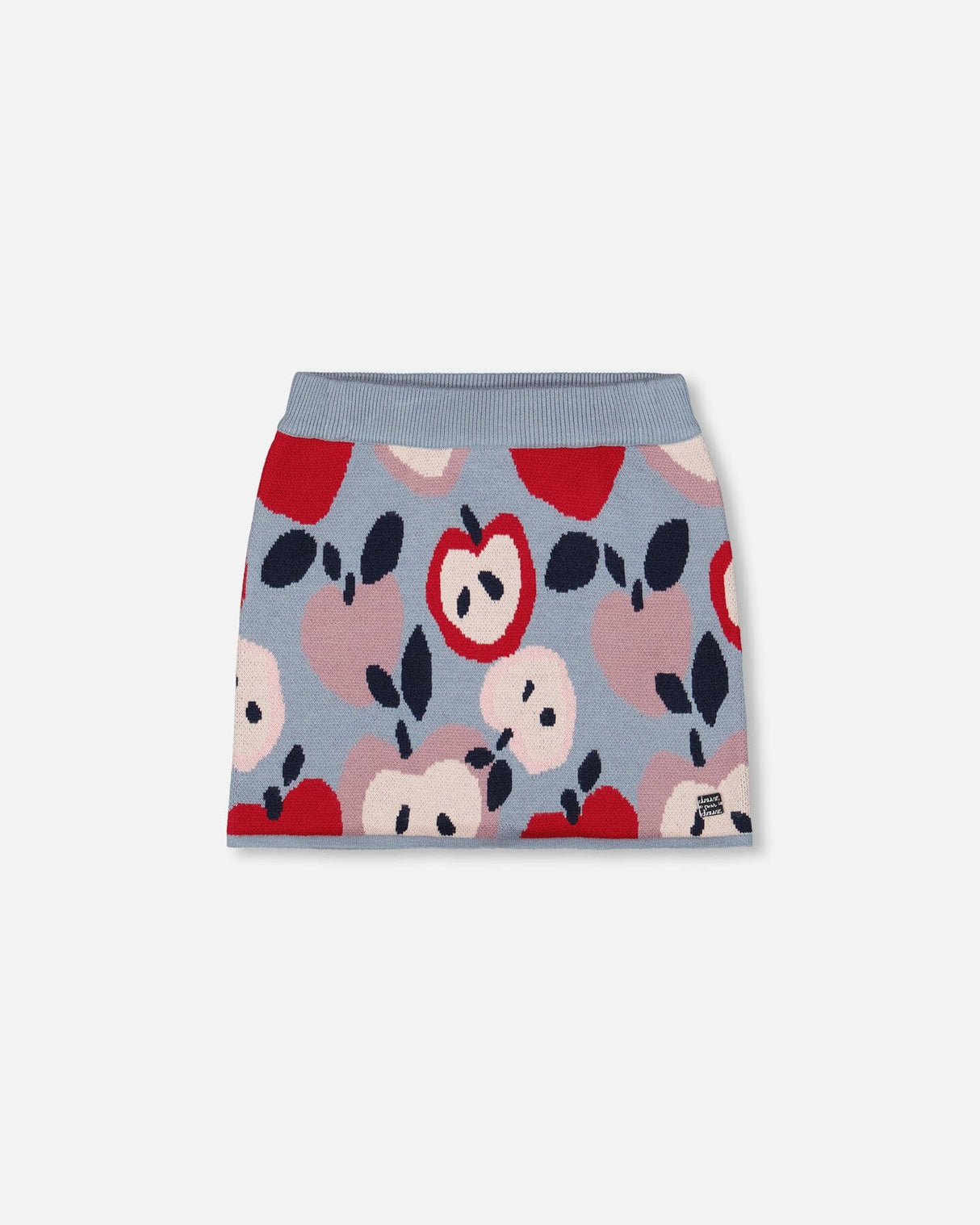 Knit Skirt Blue And Red With Apple Heart Jacquard-0