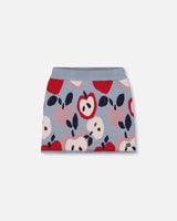 Knit Skirt Blue And Red With Apple Heart Jacquard-0