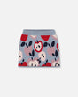 Knit Skirt Blue And Red With Apple Heart Jacquard-0