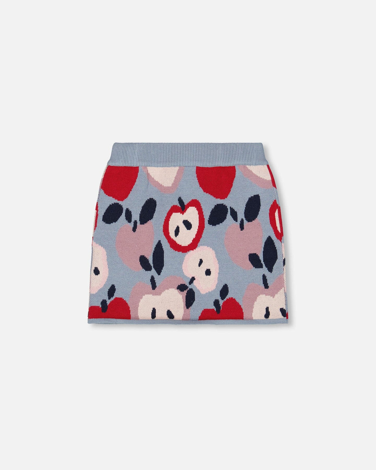 Knit Skirt Blue And Red With Apple Heart Jacquard-2