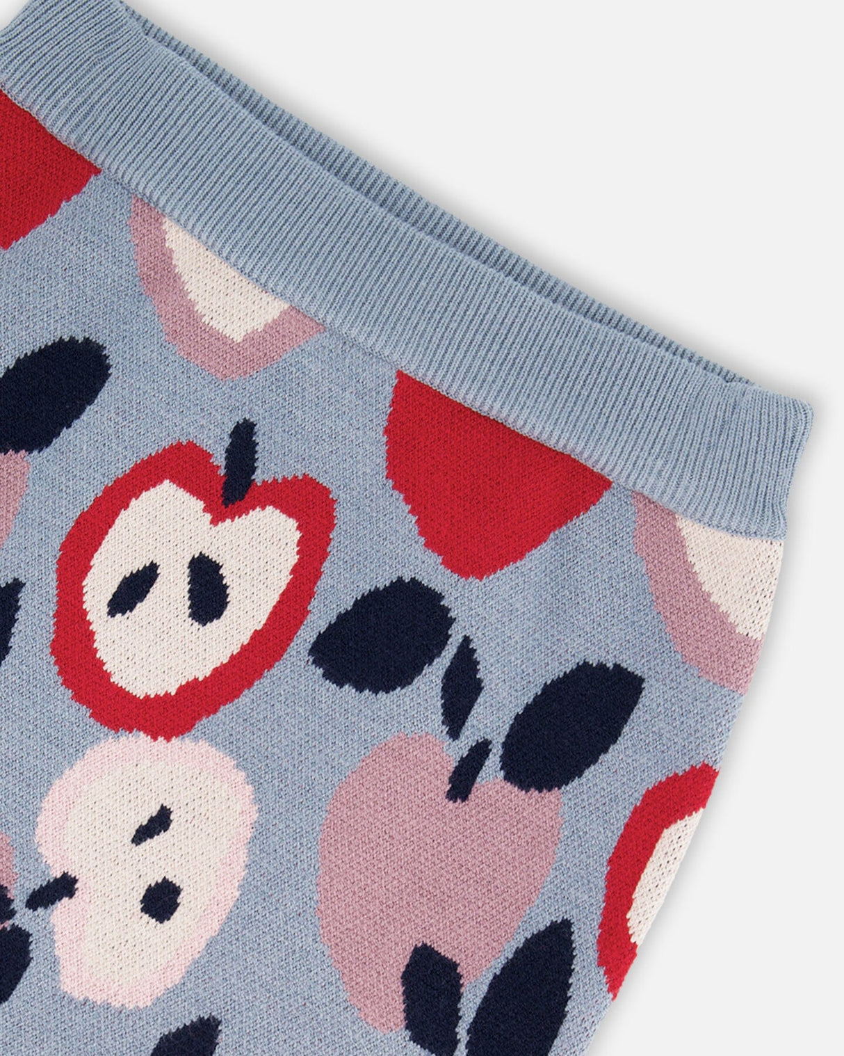 Knit Skirt Blue And Red With Apple Heart Jacquard-3