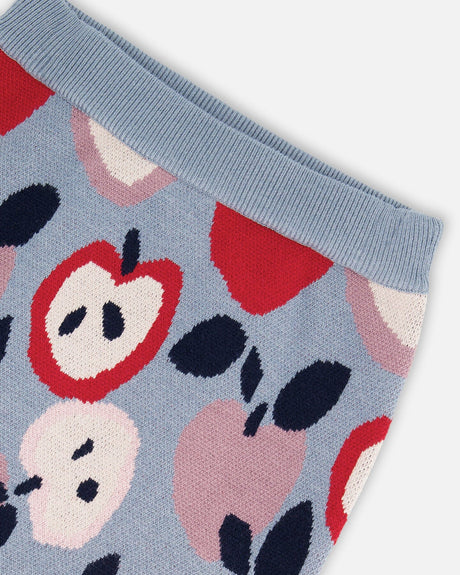 Knit Skirt Blue And Red With Apple Heart Jacquard-3