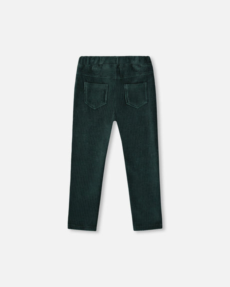 Stretch Velour Rib Treggings Dark Green-2