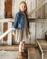 Smocked Viscose Dress Green With Floral Print-1