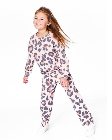 French Terry Wide Leg Sweatpants Pink Leopard-1