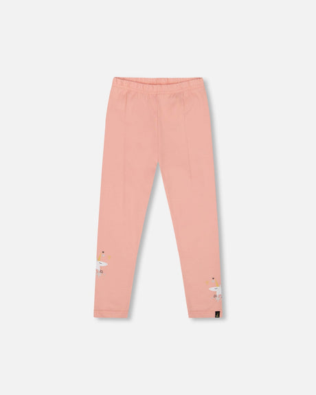 Organic Cotton Leggings Dusty Pink With Unicorn Print-0