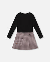 Bi-Material Dress Black And Houndstooth-0