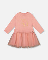 Bi-Material Dress Dusty Pink With Mesh Skirt And Unicorn-0