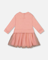 Bi-Material Dress Dusty Pink With Mesh Skirt And Unicorn-2