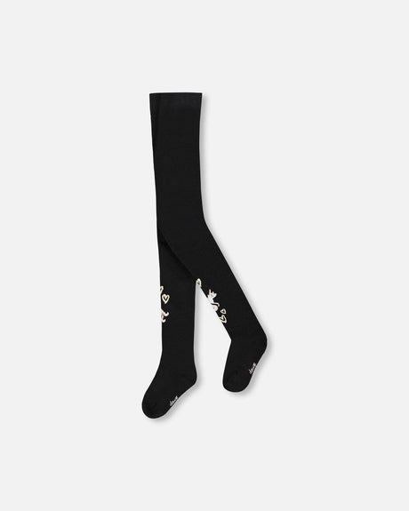 Knit Tights Black With Unicorns And Hearts-0