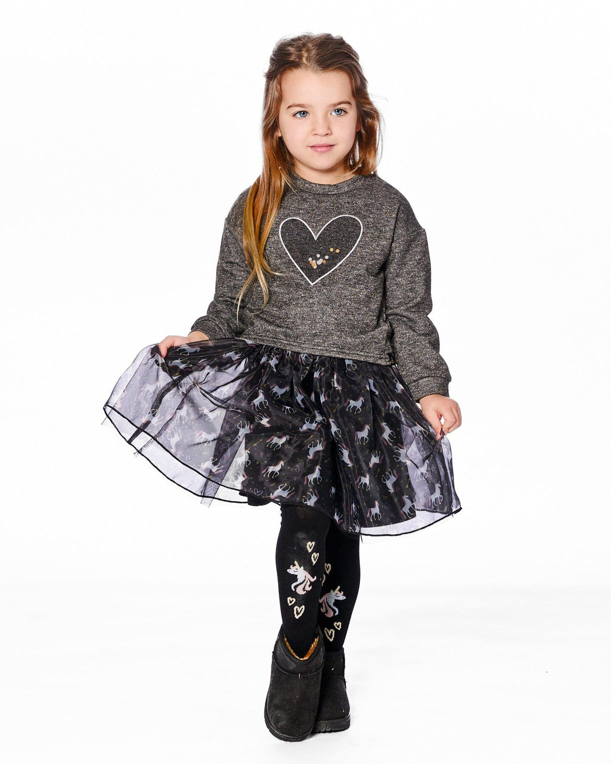 Knit Tights Black With Unicorns And Hearts-1