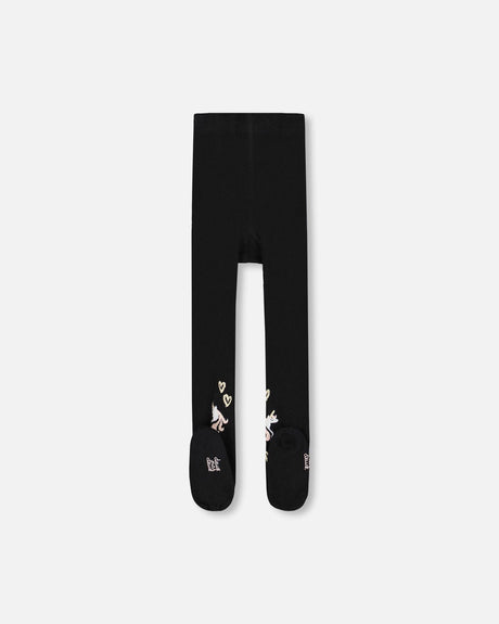 Knit Tights Black With Unicorns And Hearts-2