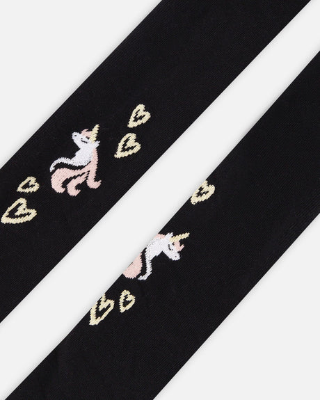 Knit Tights Black With Unicorns And Hearts-3
