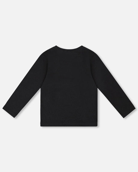 Black Organic Cotton T-Shirt With Reversible Sequin Teddy Bear-2