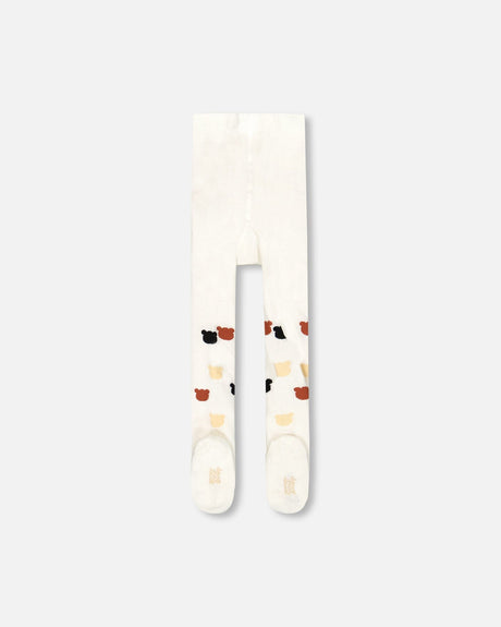 Knit Tights Off-White With Teddy Bear Pattern-1