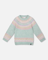 Sweater With Norwegian Jacquard Turquoise Blue-0