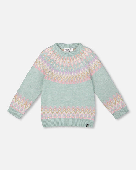 Sweater With Norwegian Jacquard Turquoise Blue-0