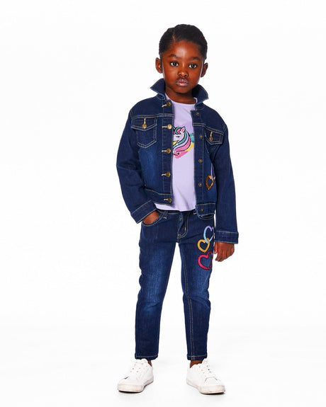 Stretch Jeans Blue Denim With Glittery Hearts-3
