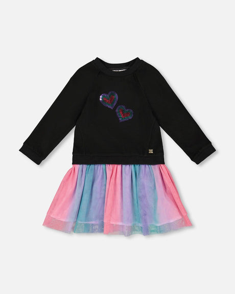 Bi-Material Dress Black With Mesh Skirt-0