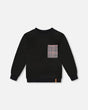 Super Soft Brushed Jersey Long Sleeve Top Black With Plaid Pocket-0