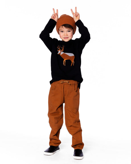 Organic Cotton T-Shirt Black With Boucle Deer Applique-1