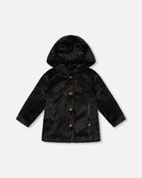 Bear Faux Fur Coat Black With Gold Polka Dots-0