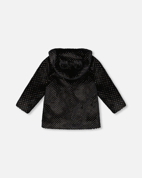 Bear Faux Fur Coat Black With Gold Polka Dots-2