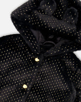 Bear Faux Fur Coat Black With Gold Polka Dots-3