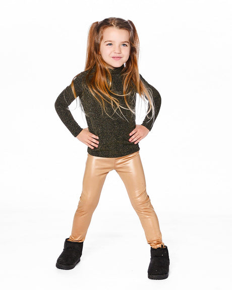 Shiny Rib Mock Neck Top Black And Gold-1