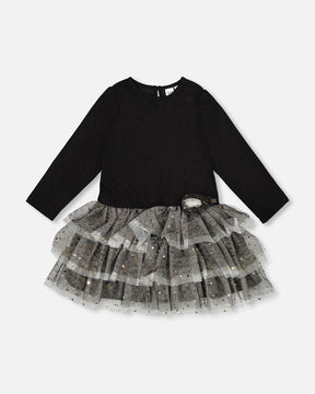 Glittering Mesh Skirt Party Dress Black-0