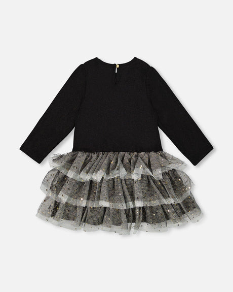Glittering Mesh Skirt Party Dress Black-2