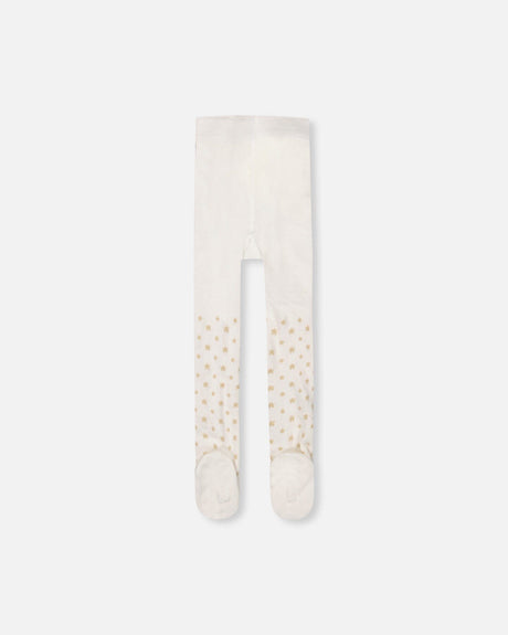 Knit Tights Off-White With Golden Star Pattern-1