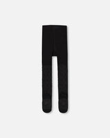 Knit Tights Black With Tone-On-Tone Star Pattern-1
