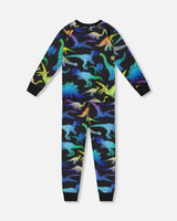 Two-Piece Organic Cotton Pajama Set Black Dinosaur Print-2