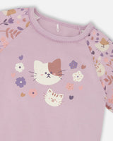 Organic Cotton Two-Piece Pajamas Lilac Cat Print-3